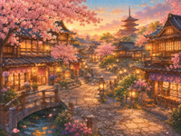 Kyoto lanes under cherry blossom at golden hour
