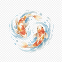 Two koi fish circling in watercolour