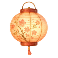 A glowing paper lantern with cherry blossom pattern