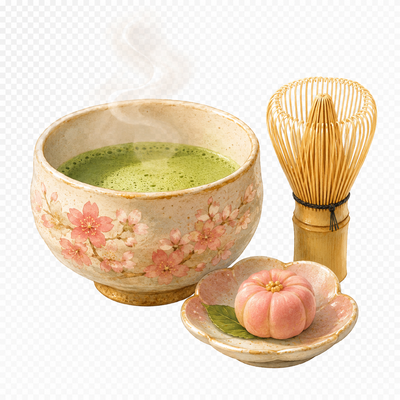 Matcha bowl and wagashi from the Kyoto pack