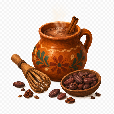 Oaxacan hot chocolate in a clay cup