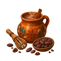 Oaxacan hot chocolate in a clay cup with cacao beans — the real recipe inside the pack