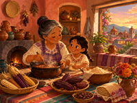 Cooking together in a warm Oaxacan kitchen